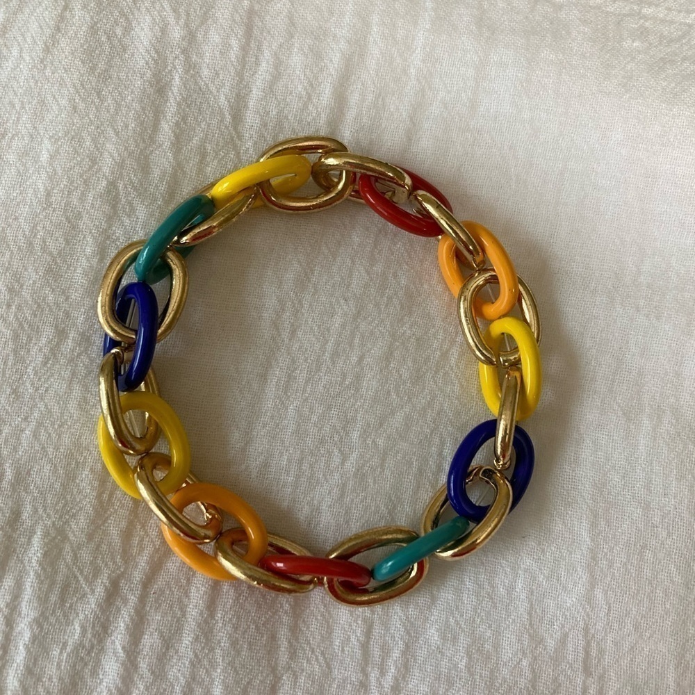 Rainbow Colored Stretch Chain Link Bracelet - Picture 3 of 3